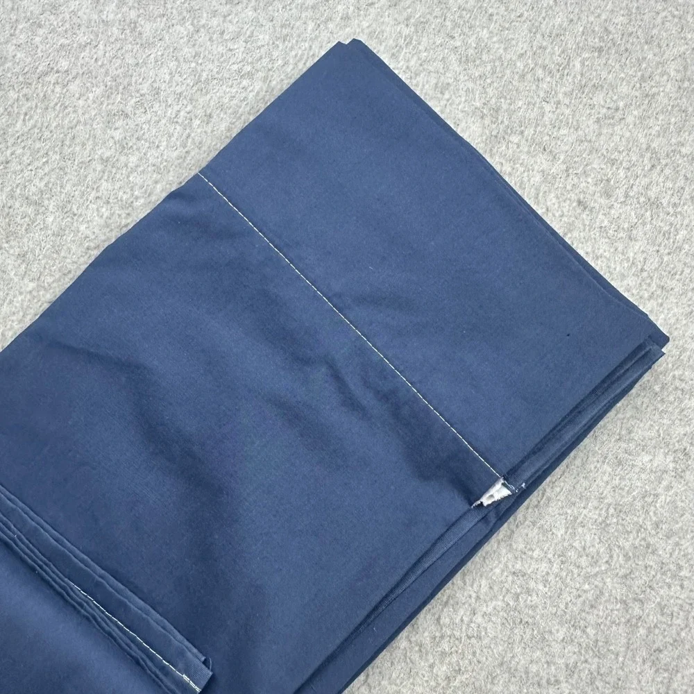 Vtg Sears Perma-Prest Percale Twin Flat Sheet Navy Blue Cream Pillowcase